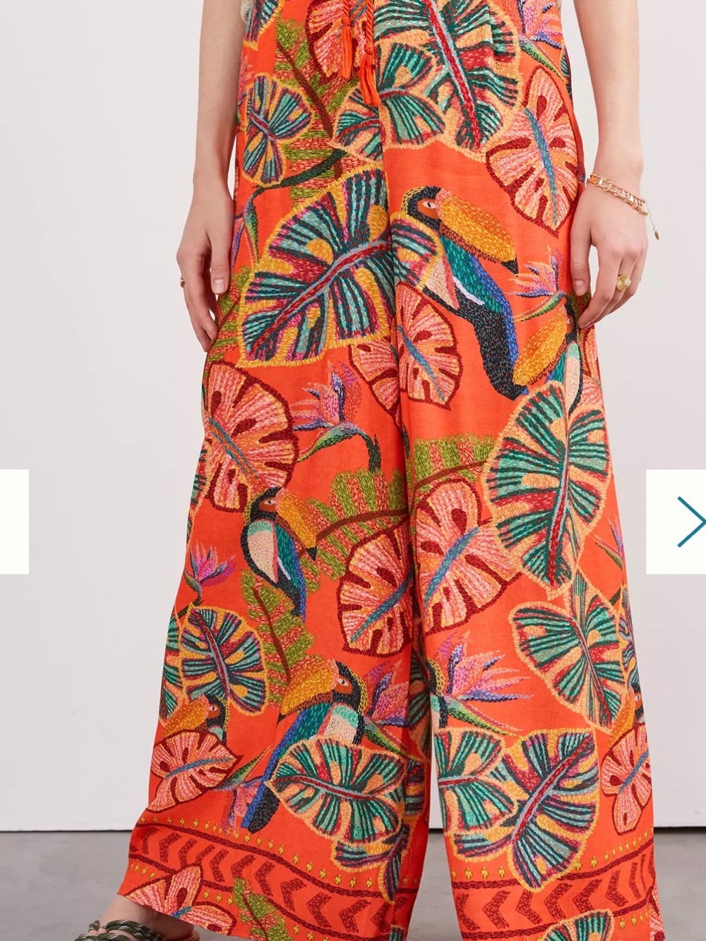 Farm Rio Tropical Birdie Wide-Leg Palazzo High Rise Pants Size Small
